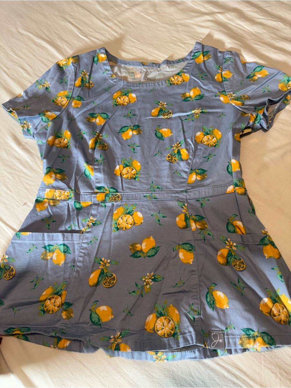 Jaanuu Blue Top with Yellow Lemon Print